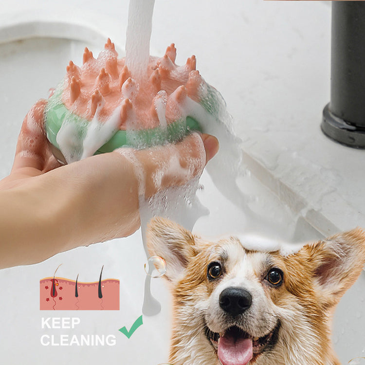 2-in-1 Pet Bath & Massage Brush – Shampoo Dispenser for Dogs & Cats - Paw & tail